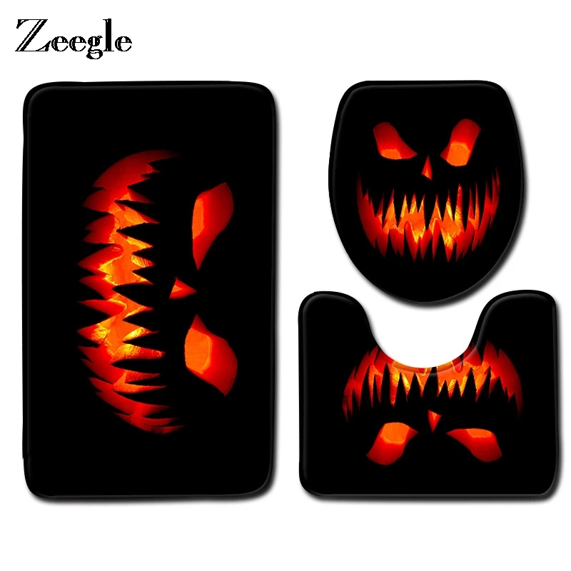 Zeegle Halloween Pumpkin Bath Mat Bathroom Floor Mat Non slip Toilet