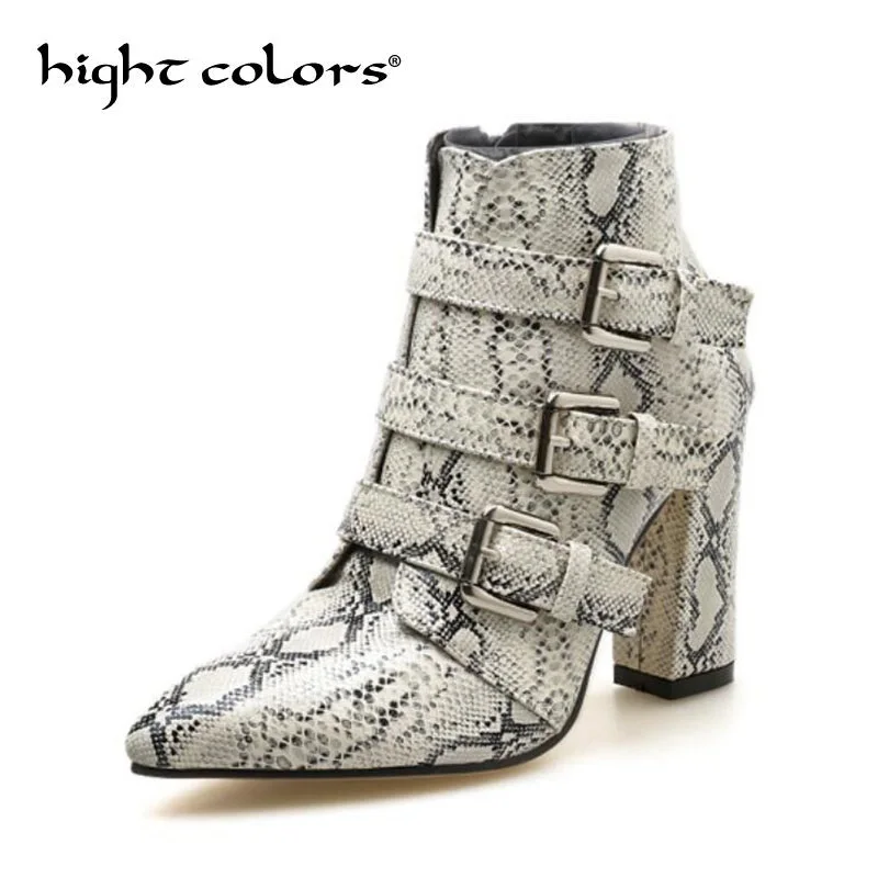 

Women Zipper Leopard Snake Print Ankle Boots Square heel Fashion Pointed toe Ladies Sexy shoes 2018 New Chelsea Boots