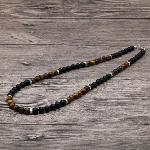 Simple Natural Tiger Eye Stone Mens Bead Necklaces Surfer Unique Beaded Necklace for Men Gift For Him  SU-15