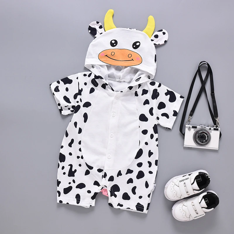 Summer Baby Rompers 100% Cotton Brand Cartoon style Baby Boys Girls Clothes Cute Hooded Infant Jumpsuit Clothing