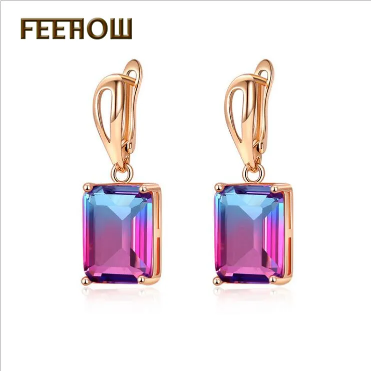

FEEHOW Fashion Cubic Zirconia Multicolor Drops Simple Beautiful Earrings for Women's Dinner Party Birthday Gift Jewelry FWEL3199