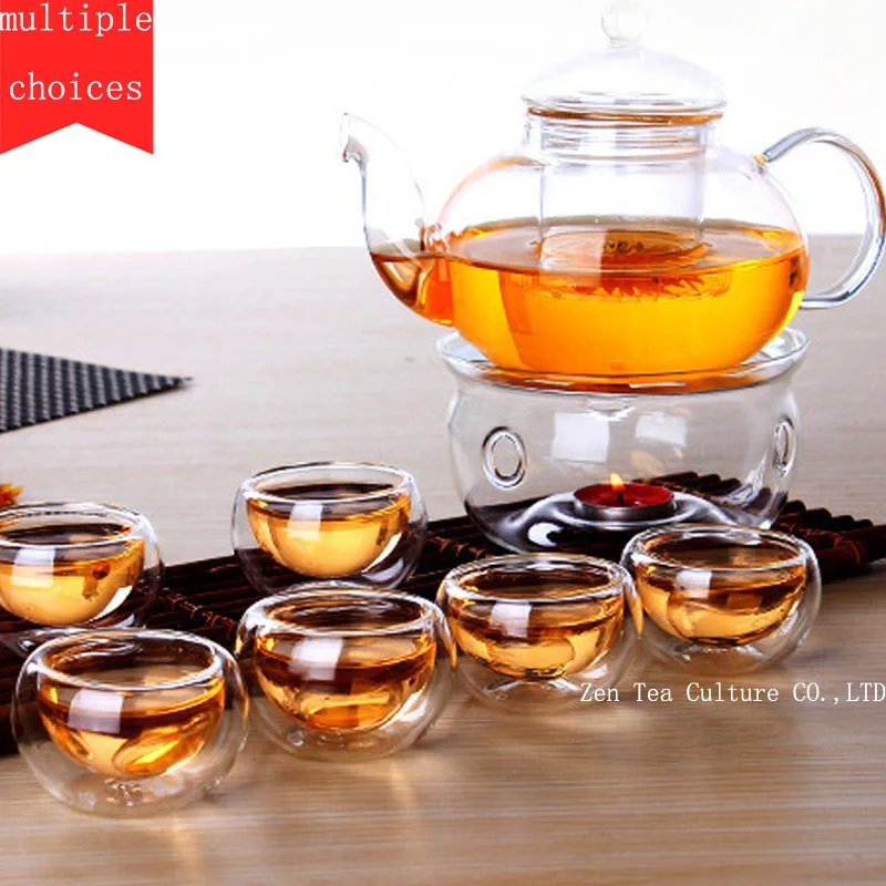 Chinese Drinkware Tea Set Borosilicate Glass Heated Teapot 600ml with Filter Double Single Cup Transparent Office