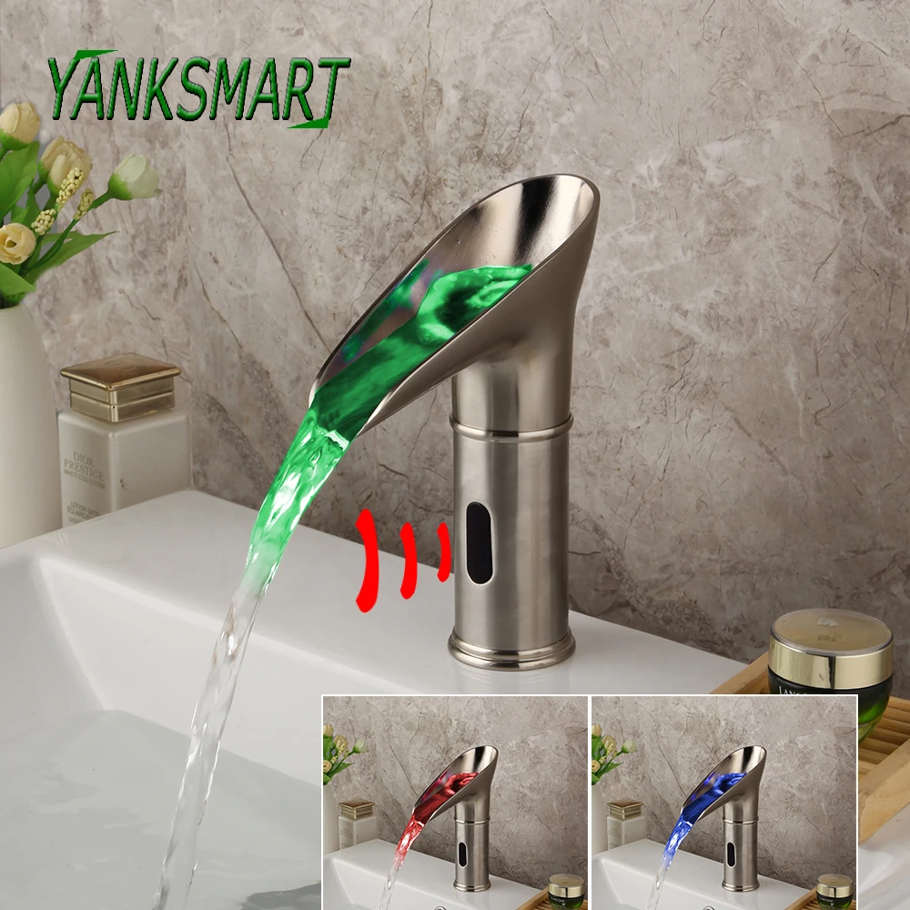 

YANKSMART Plug Or Battery Light LED Bathroom Bathtub Sensor Faucet Automatic Inflrared Sensor Hand Touch Tap