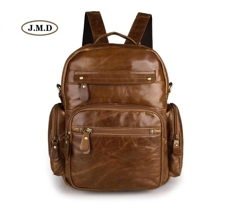 

J.M.D Genuine Leather Brown Unisex Fashion Causal Schoolbag New Backpack Travel Bag Multifunctional Design Rucksack 2751B