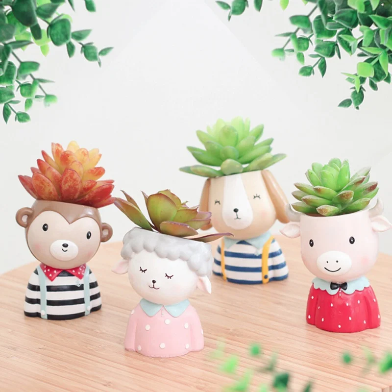 

Lovely Animal Succulent Plants Planter Pot Mini Bonsai Cactus Flower Pot Dog Monkey Sheep Moss Gardening Supplies