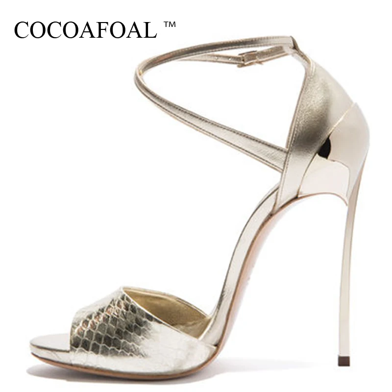 

COCOAFOAL Women Open Toe Gold Heels Sandals Plus Size 33 43 Gladiator Bridal Shoes Party Sexy Heel Height Wedding Sandals 2018