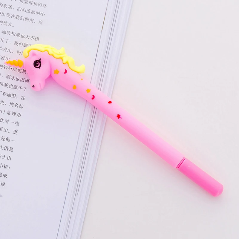 Pink 1 шт./лот, милая нейтральная ручка с единорогом для детей, 0,5 мм, Черная гелевая маленькая ручка, подарки для детей, школьные офисные мягкие инструменты для письма - Цвет: Pink