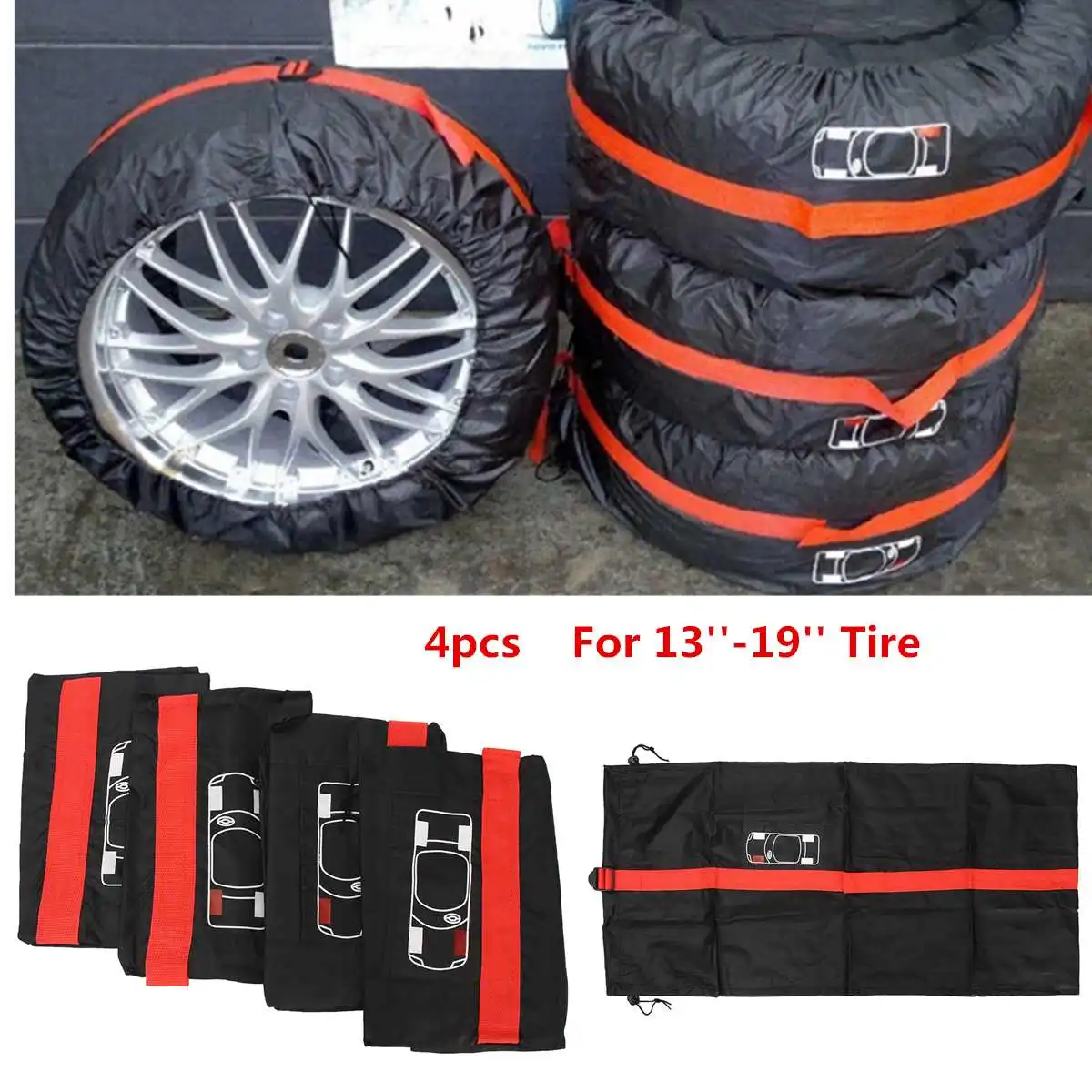

4Pcs Spare Tire Cover Case Polyester Winter and Summer Car Tire Storage Bags Auto Tyre Accessories Vehicle Wheel Protector SUV
