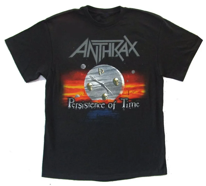 Cool Tee Shirts Anthrax Persistence Of Time Black Crew Neck Men Short Sleeve Office Tee
