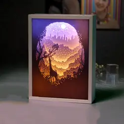 3D Бумага резьба света олень ночные огни алюминиевого сплава рама Светодиодный Настольные лампы ночника для Детская комната Декор лампы