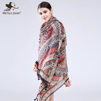 

Marte&Joven Geometric Print Ethnic Style Wrap and Scarf for Women Casual Oversized Retro Pashmina Summer Beach Shawl Ladies