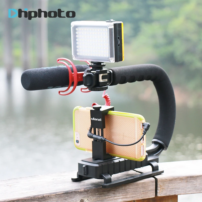 Ulanzi U-Grip Triple Shoe Mount Video Action Stabilizing Handle Grip Rig for iPhone 8 X Gopro Smartphone Canon Sony DSLR Camera