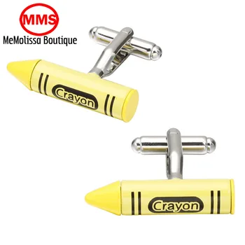 

MeMolissa Hot Sale Silver Cufflinks Engraved Yellow crayon Mens Novelty Cufflinks