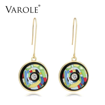 

VAROLE Bohemia Fashion Long Drop Earrings For Women Print Pattern Gold Earrings Women Dangle Earring Wholesale Brinco Feminino
