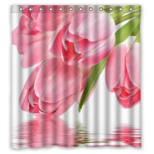 

Custom Personalized Waterproof Corlorful Flowers White Tulip Pink Beautiful Polyester Bathroom Shower Curtain 60" X 72"