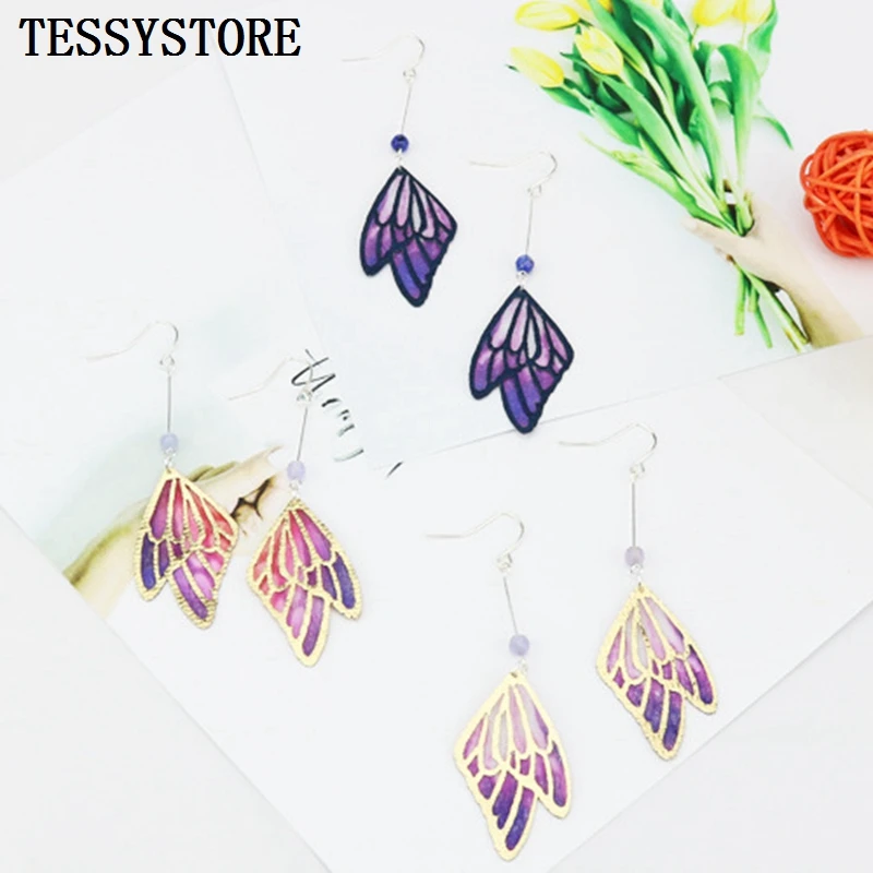

Fashion Bohemian Long Tassel Pendant Earrings Colorful Gold Silk Striped Insect Wings Long Earrings For Girls Handmade Jewelry