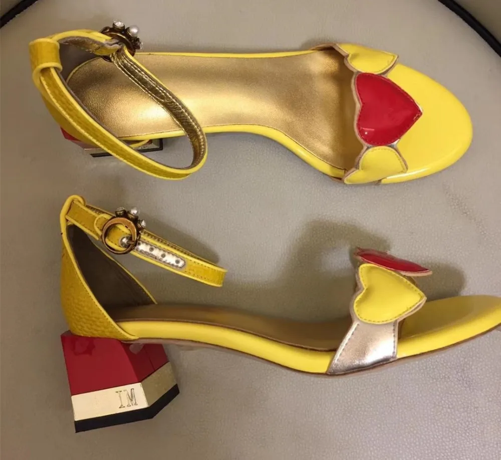 

2018 summer runway women's real leather ankle strap Heart-shaped sandals Chic 6cm high heels shoes BY466