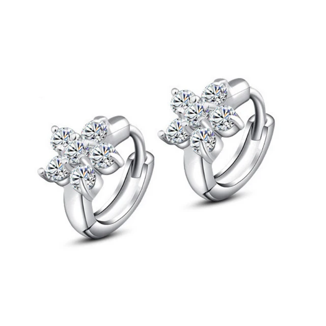 White Gold Color Clear Round Zircons Flowers Circles Loops Small White Gold Color Clear Round Zircons Flowers Circles Loops Small Huggie Hoop Earrings For Women Children
