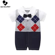 Chivry/Комбинезоны для маленьких мальчиков; Летний комбинезон с короткими рукавами и отложным воротником; милый комбинезон с рисунком; комбинезон новорожденного; Одежда для младенцев