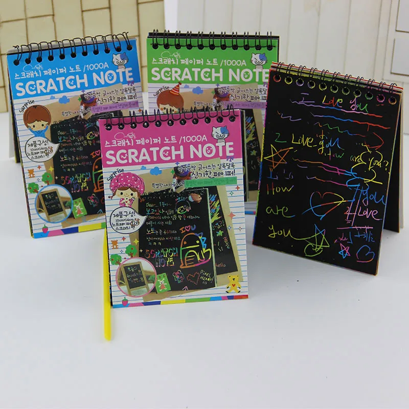 1PC Scratch Note Black Cardboard Creative DIY Draw Paper Sketch Notebook Cute School Supplies