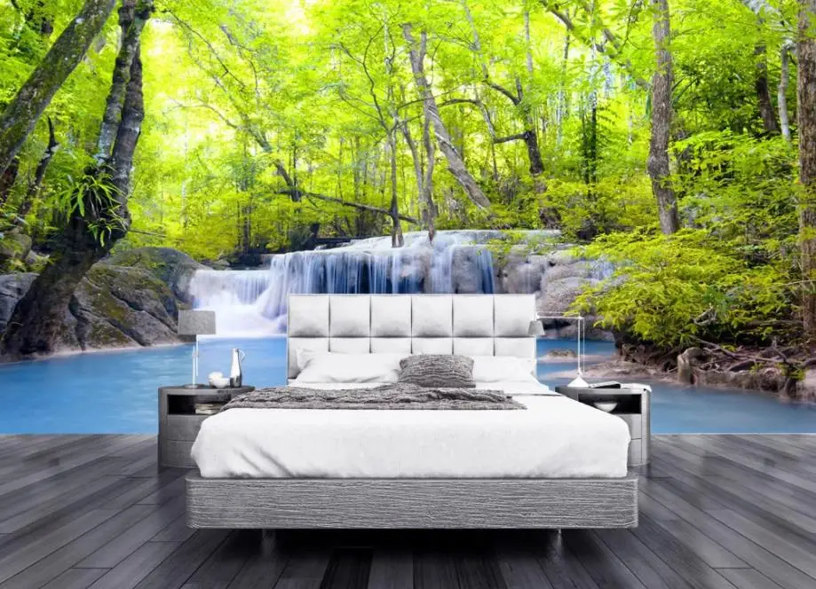 waterfall wallpapers Green woods creek TV background wall wallpaper for walls 3 d for living room waterfall wallpapers Green woods creek TV background wall wallpaper for walls 3 d for living room