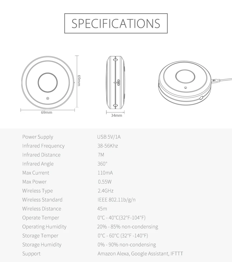 NEO Coolcam WiFi IR пульт дистанционного управления Универсальный умный пульт дистанционного управления для кондиционера ТВ Поддержка Echo Google Home IFTTT