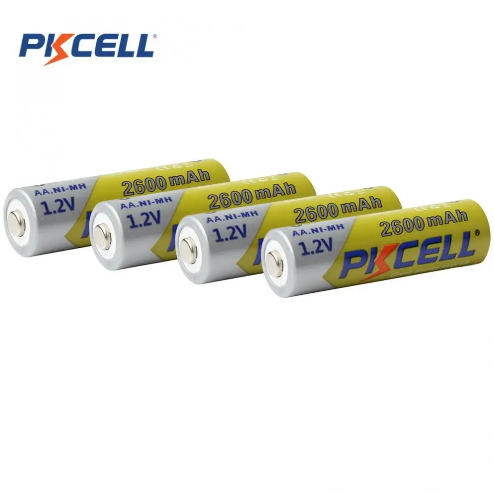 4 шт./лот Pkcell 1,2 V AA Ni-MH 2600mAh аккумуляторные батареи большой емкости набор батарей с 1000 циклом