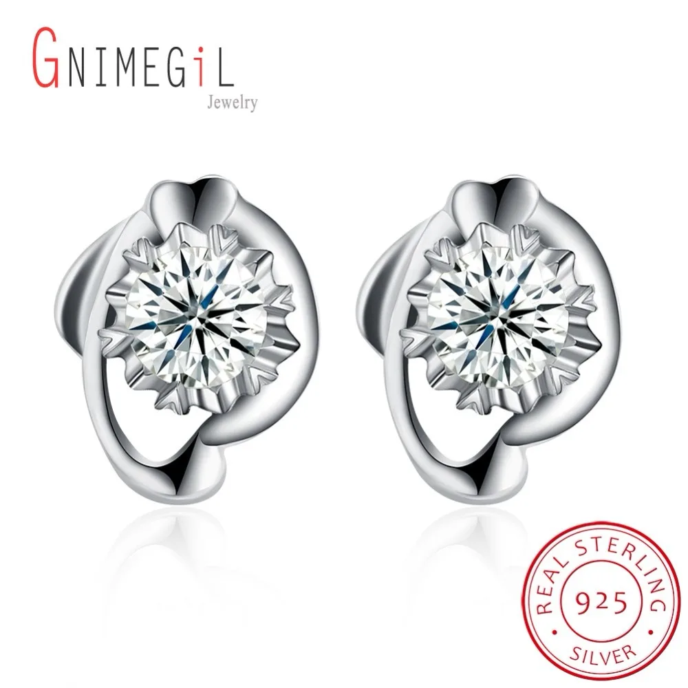 Женские серьги гвоздики GNIMEGIL элегантные из стерлингового серебра 925 пробы с
