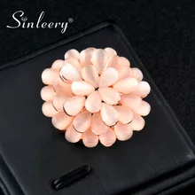 SINLEERY роскошный большой бежевый опал камень цветок кольца для женщин розовое золото цвет Свадебная вечеринка ювелирные изделия подарок Размер 7 8 9 JZ195 SSC