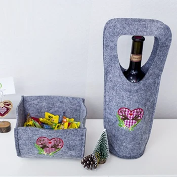 

New Year Christmas Decoration Wine Bottle Bag Candy Basket Set Flannel Storage Bags Baskets Xmas Home Dinner Party Table Decor