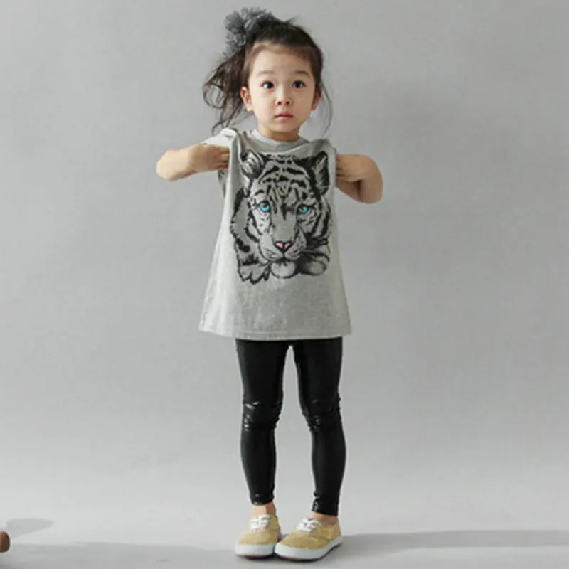 

2-7Y Baby Girls Kids Tiger Printed Korean Casual T-shirt Cotton Blouse Shirt Clothes
