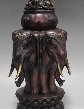

Chinese Royal Red Copper Bronze Feng Shui Three elephants treasure bowl Statue