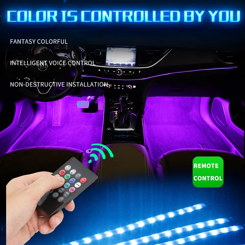  7color Music control Auto RGB Strip Foot Light with usb Inside Atmosphere lamp With Remote Control  - 32795063445