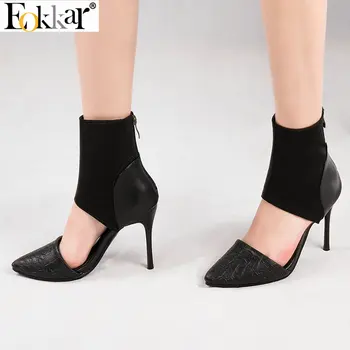 

Eokkar 2019 Sexy Women 10cm Thin High Heel Pumps Pointed Toe Zipper Leopard Black Stilettos Party Dress Shoes Plus Size 34-43