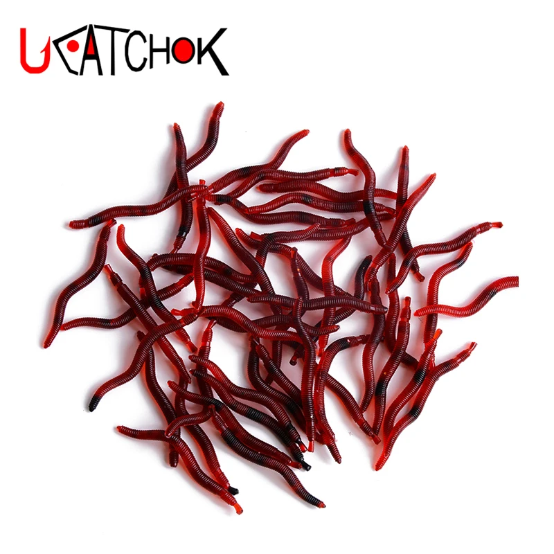 

50pcs/pack 4cm 0.21g Soft Fishing Lure Earthworm Fishing Lures Blood Red Worms Soft Baits pesca peche soft lure Fishing Tackle