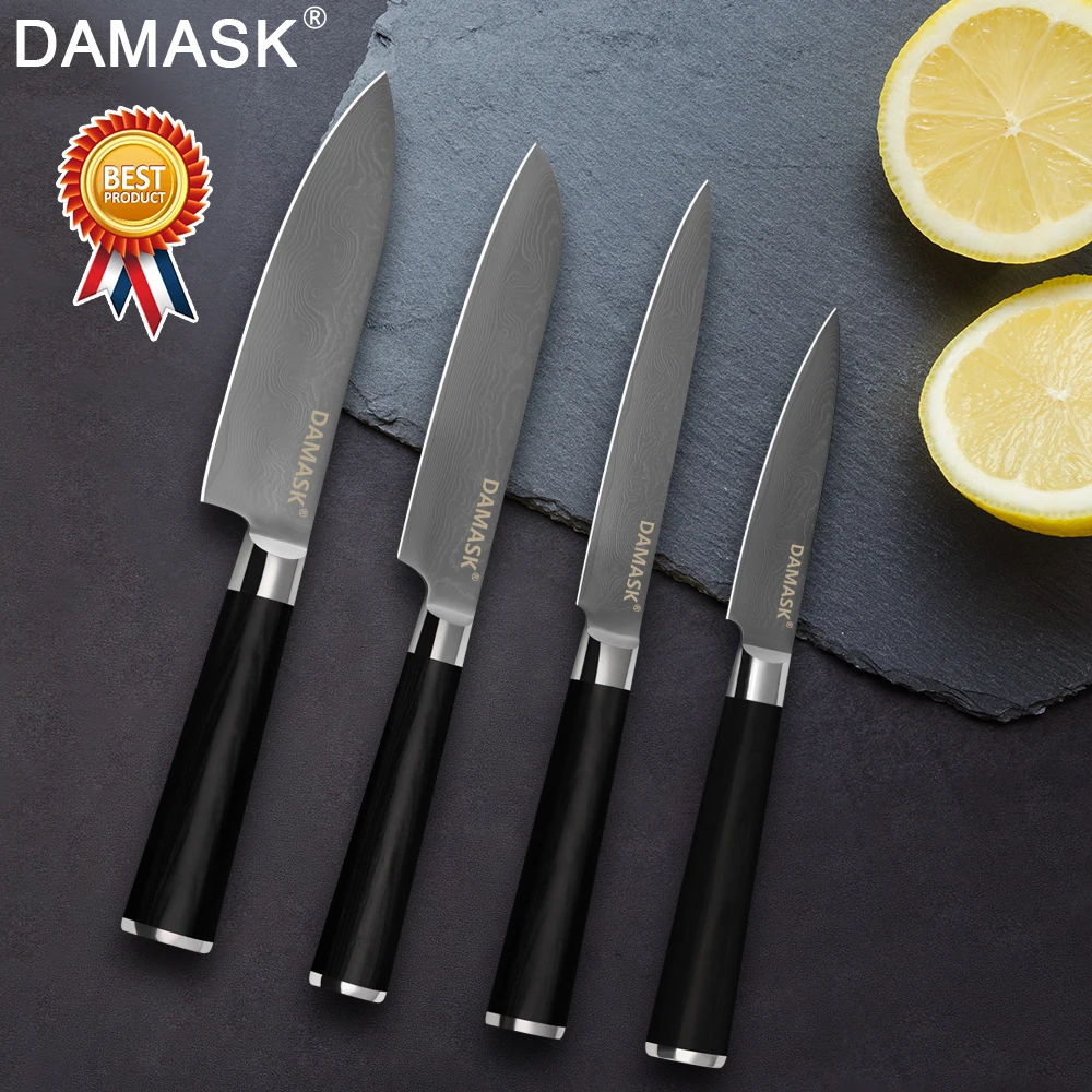 

Damask Damascus Steel Knives 4PCS Set Japanese VG10 Damascus Steel Chef Kitchen Knives Set High Grade Forged Cook Meat Cleaver