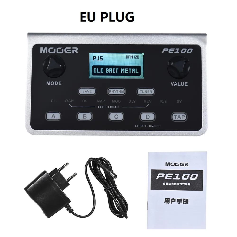 PE100 портативный мульти-процессор эффектов гитарный эффект педаль 39 эффектов 40 барабанных моделей 10 метрономов Tap Tempo - Цвет: EU Plug