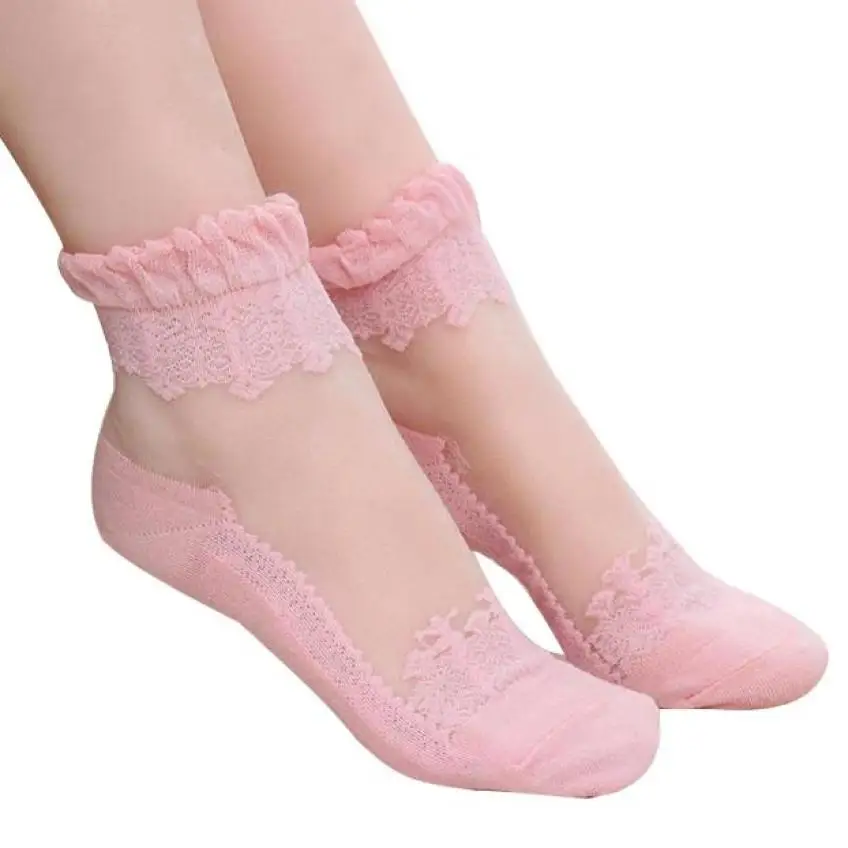 Trendzone 50 ультратонкие прозрачные красивые прозрачные кружевные эластичные короткие носки - Цвет: Розовый