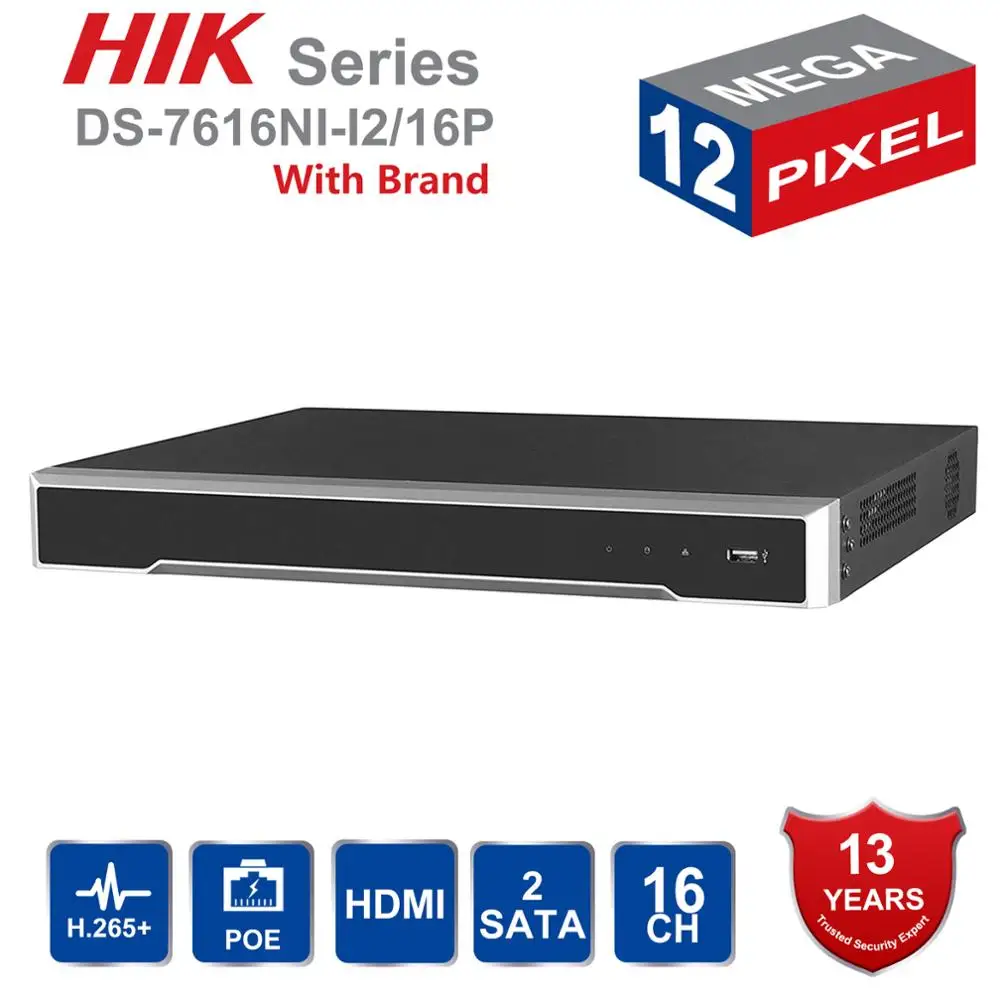 

In stock HiK DS-7616NI-I2/16P English version 16ch NVR with 2SATA and 16 POE ports, HDMI VGA plug & play NVR POE 16ch VCA H.265