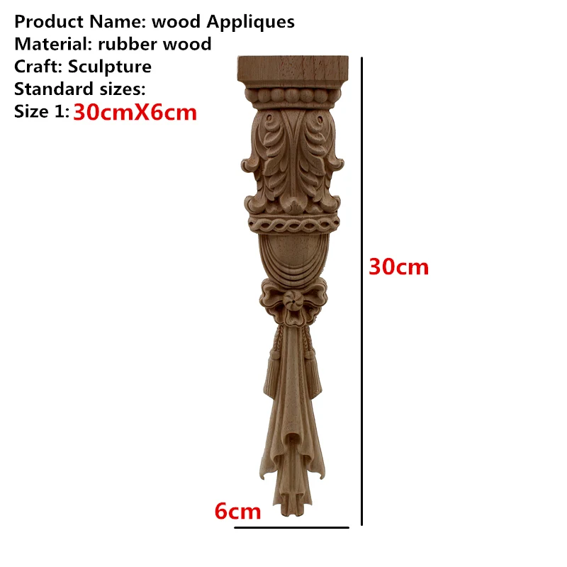 RUNBAZEF античные декоративные деревянные аппликации для декора мебели двери шкафа неправильные деревянные молдинги цветок резьба фигурка - Цвет: 30cmX6cm