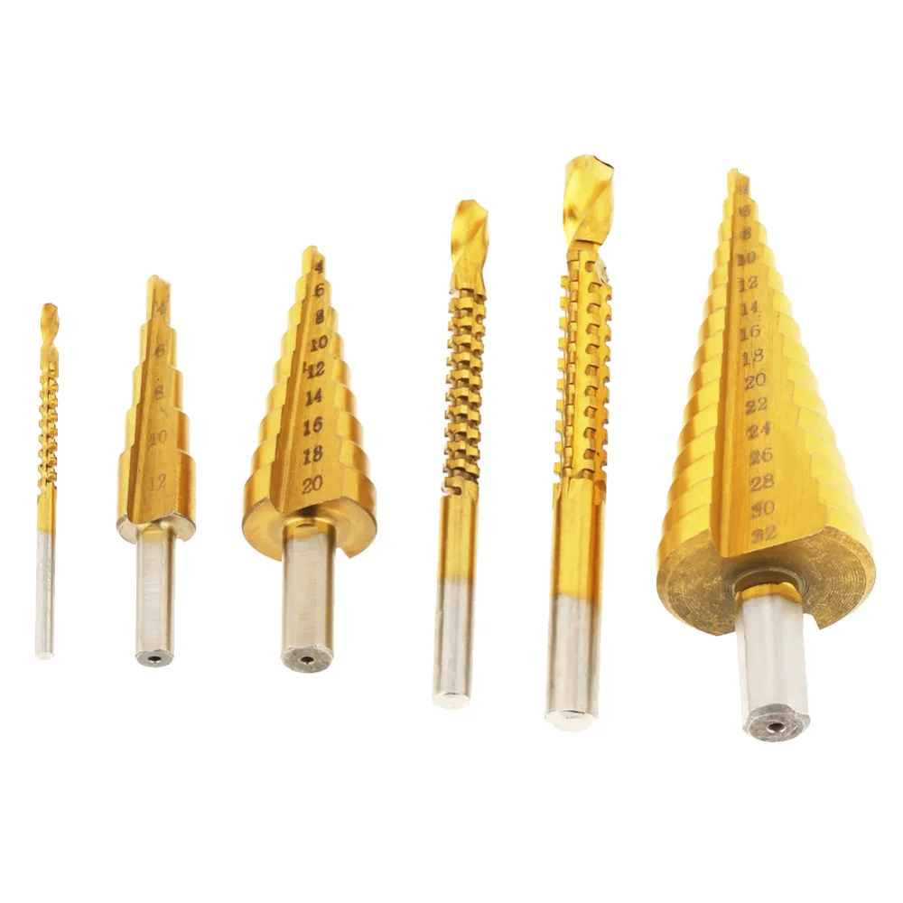 6pcs/lot Professional Step Drill Bits Titanium Coated HSS Step Drill