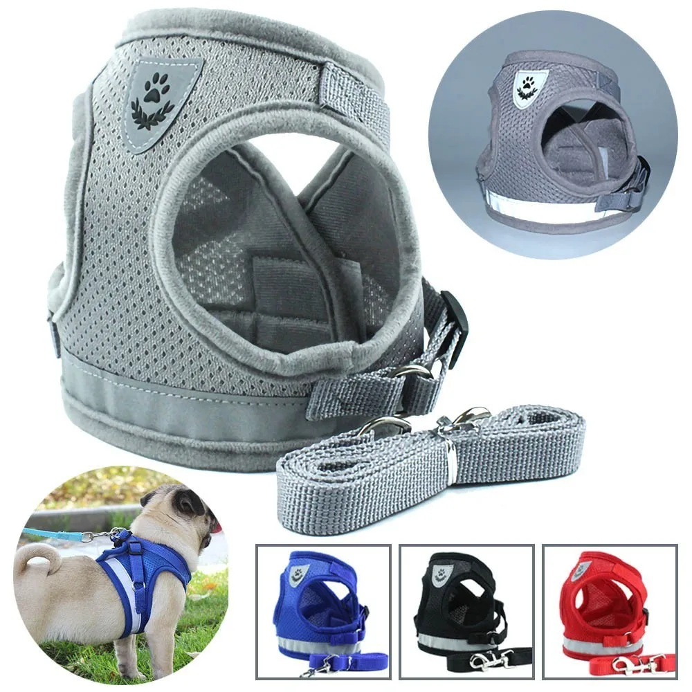 

Breathable Mesh No pull Cat Dog Harness and Leash Set Puppy Adjustable Reflective Vest Harness for Small Medium Dog XS/S/M/L/XL
