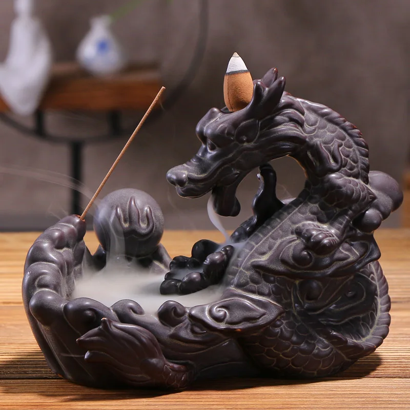 

Backflow Incense Burner Creative Ceramic Dragon Censer Stick Incense Holder Home Decor + 10Pcs Incense Cones
