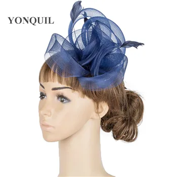 

Charming crinoline navy fascinator headwear events gorgeous party show hair accessories church dinner formal dress hats TMYQ049