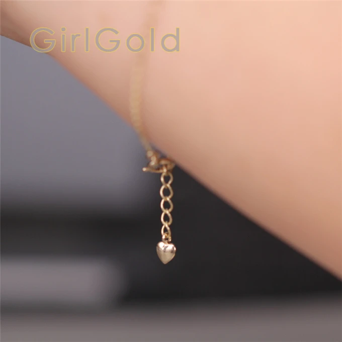 14k solid gold Heart charm bracelet Dainty minimalist jewelry