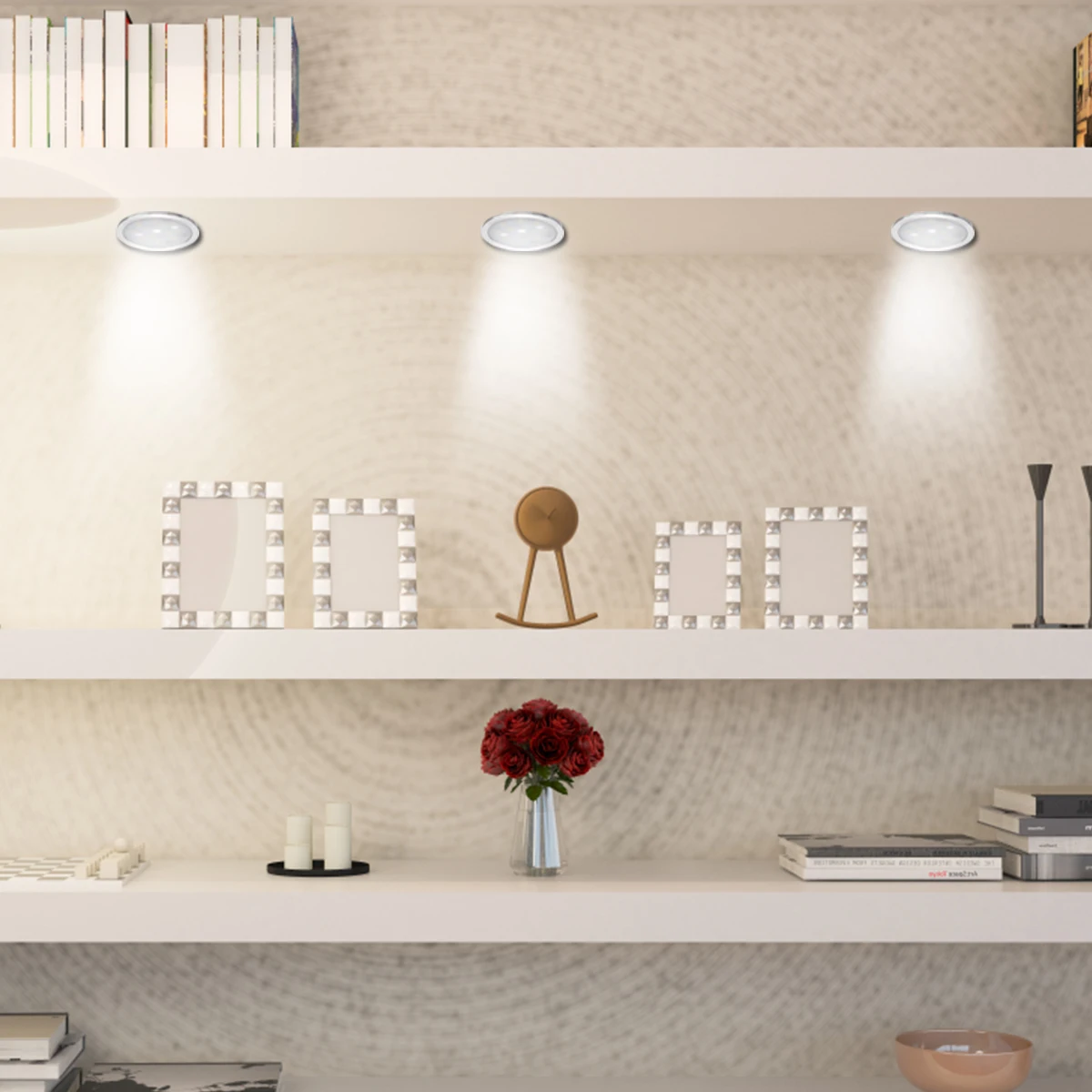

6 Round LED Puck Light Under Cabinet Shelf Windows Counter Lighting Lamp DIY Kit for Home Kitchen Decor Lighting Light