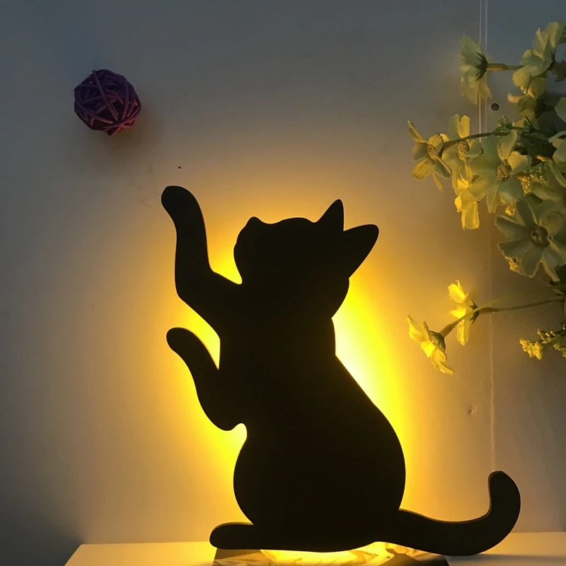 Cat shape Sensor&Voice Silhouette Lamp LED Night Light Nursery Sensor LED Battery Decorative Wall Lamp for Children Bedroom (12)