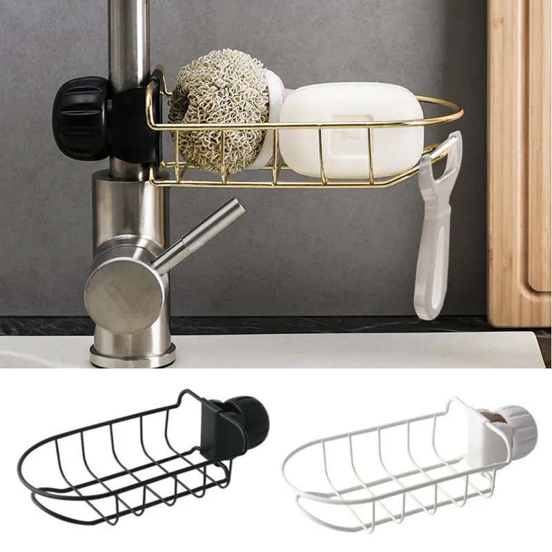 

Home Accessories Iron Sink Hanging Punch Faucet Storage Bathroom Hollow Out Shelves Free Kitchen Drain Storage Rack Organizer