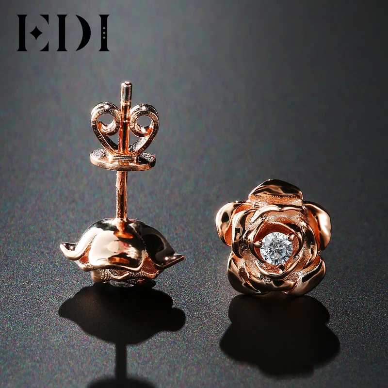 EDI подлинное кольцо с алмазом moissanites 14k 585 розовое золото серьги гвоздики роза цветочные женские свадебные ювелирные изделия