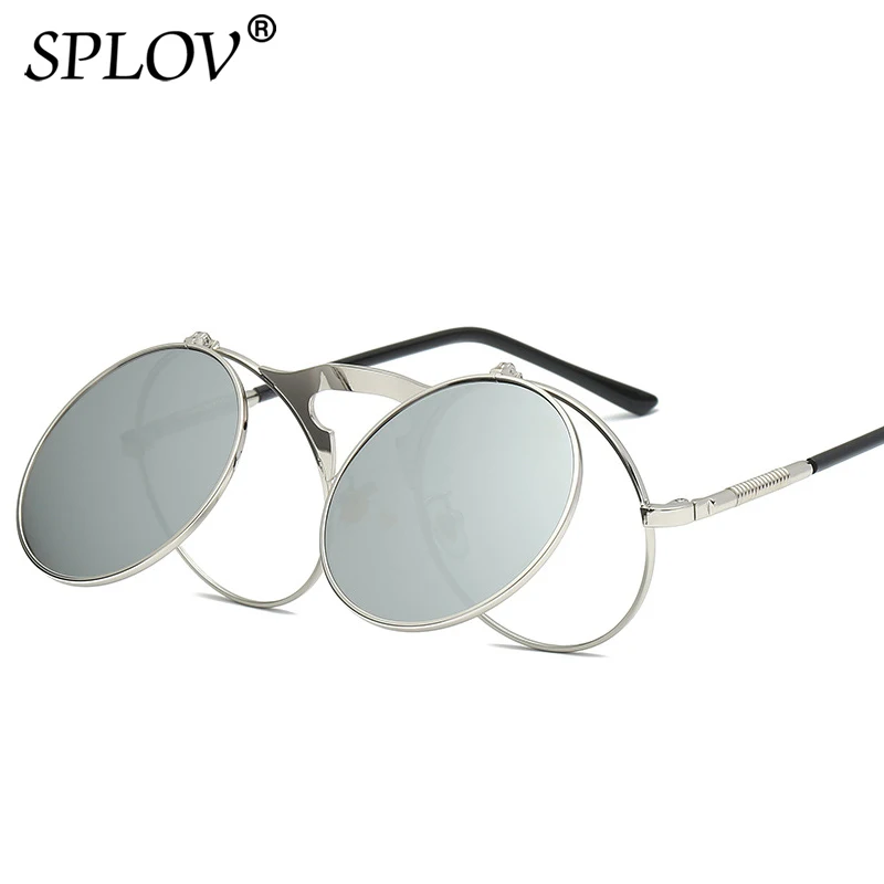 SPLOV, Ретро стиль, стимпанк, флип-ап, мужские солнцезащитные очки, женские, Ретро стиль, круглая металлическая оправа, солнцезащитные очки, шарнир, дизайн, изогнутые очки, ноги, UV400